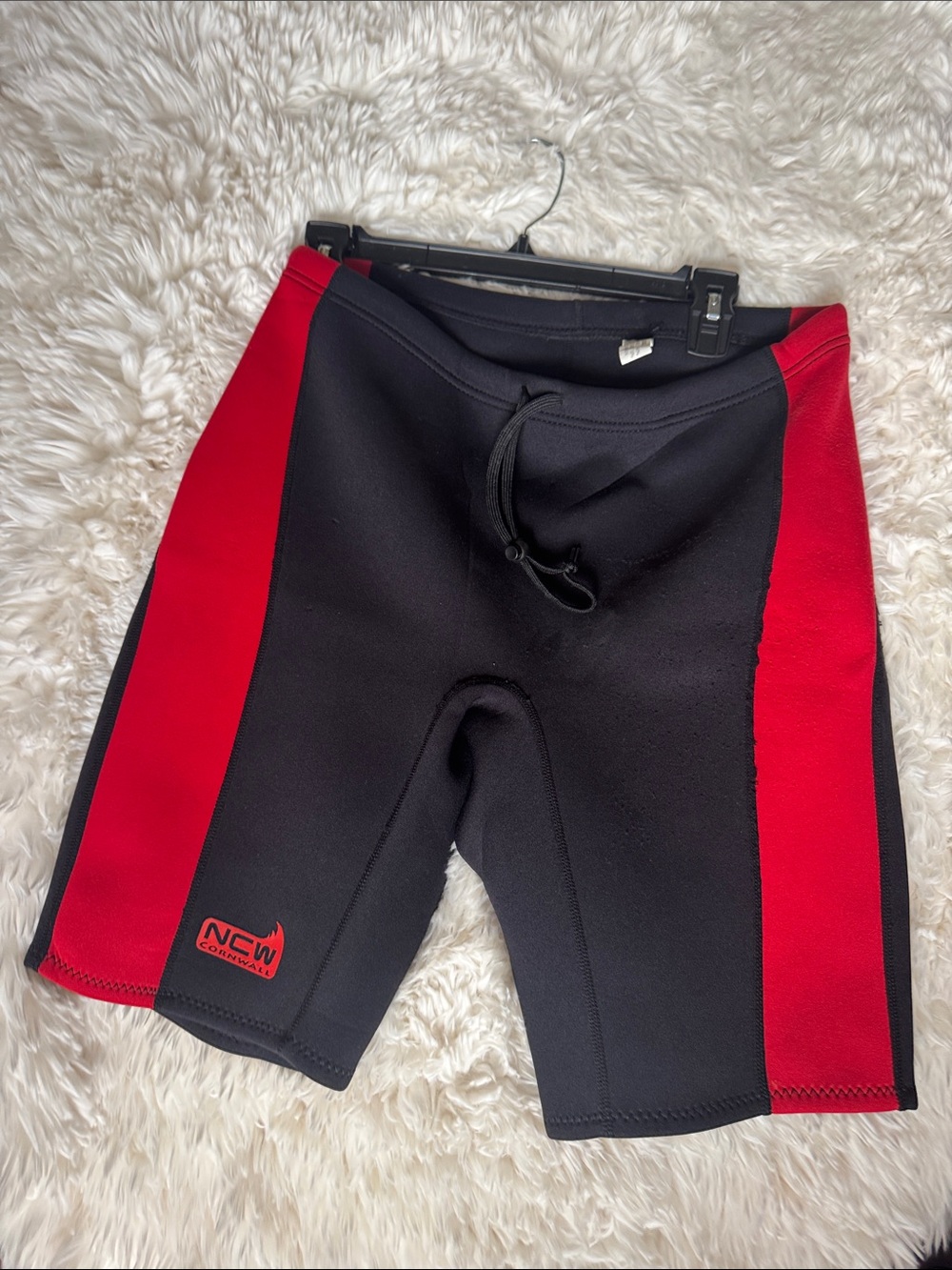 Men’s Black & Red Neoprene Swim Board Shorts with Drawstring